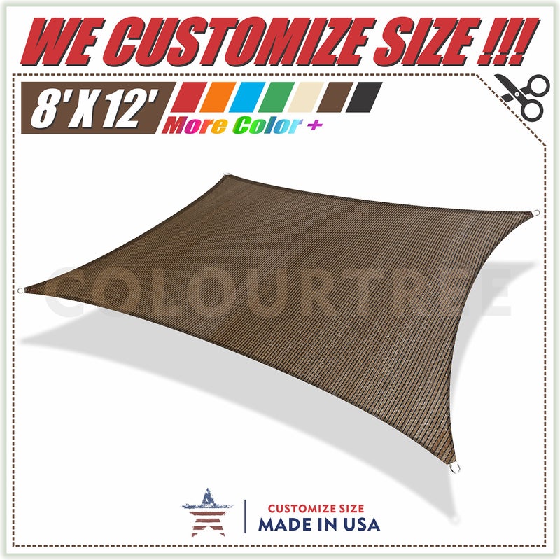 ColourTree 8' x 12' Brown Rectangle Sun Shade Sail Canopy Awning Shelter Fabric Cloth Screen - UV Block UV Resistant Heavy Duty Commercial Grade - Outdoor Patio Carport - (We Make Custom Size) - Image 1